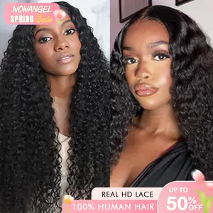WOWANGEL 13x6 HD Lace Full Frontal Wig Water Wave Clean Hairline 250% Density 100% Human Hair 30inch Nature Black Glueless Wigs Beginner-friendly Spring Sale