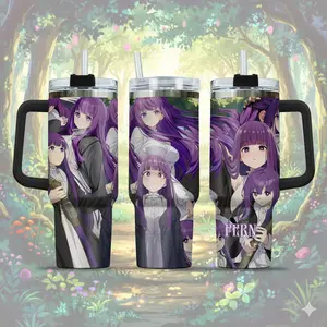 Fern Frieren Beyond Journey's End 40oz Insulated Stainless Steel Tumbler with Handle, Lid, Straw - Reusable Custom Waifu Manga Drinkware Flask (2000+ ml Insulation) for Anime Fans