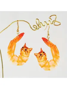 a pair of acrylic pendant earrings, cat shaped shrimp earrings - bright orange yellow pendant earrings, lightweight holiday women's jewelry, beach party and carnival gifts, tropical style earrings, vacation accessories