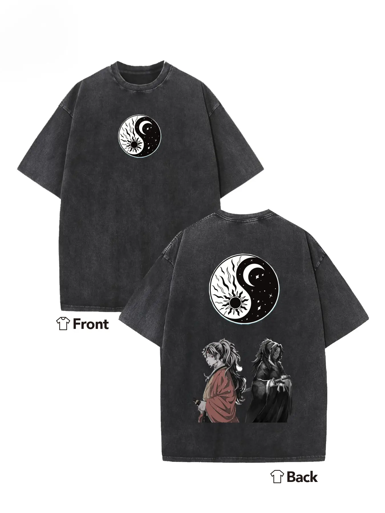 Men's Washed Pure Cotton Vintage Round Neck Short-Sleeve T-Shirt - Menswear, Distressed Festive Anime Print, Casual Streetwear Top, Comfortable Fit for Otaku Fans, Daily Wear, Tshirt, Shortsleeve, Festive Anime Aesthetic Print, Fitted Cut, Figure, Watch P