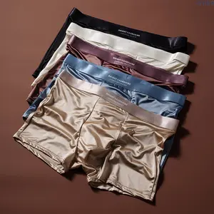 Men's Ice Silk Satin Boxer Briefs 10A Antibacterial Crotch Seamless Silky Smooth Ultra Soft Breathable Quick Dry Underwear For Daily Gym Sports All Day Wear