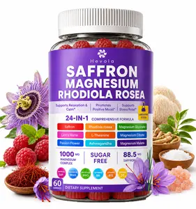 Magnesium Glycinate Gummies with Saffron, Rhodiola, L-Theanine, and Ashwagandha — A 24-in-1 Formula offering comprehensive support for mood and muscle health. Effectively relieves stress and helps you stay calm and relaxed. Sugar-Free Formula — 60 Count.