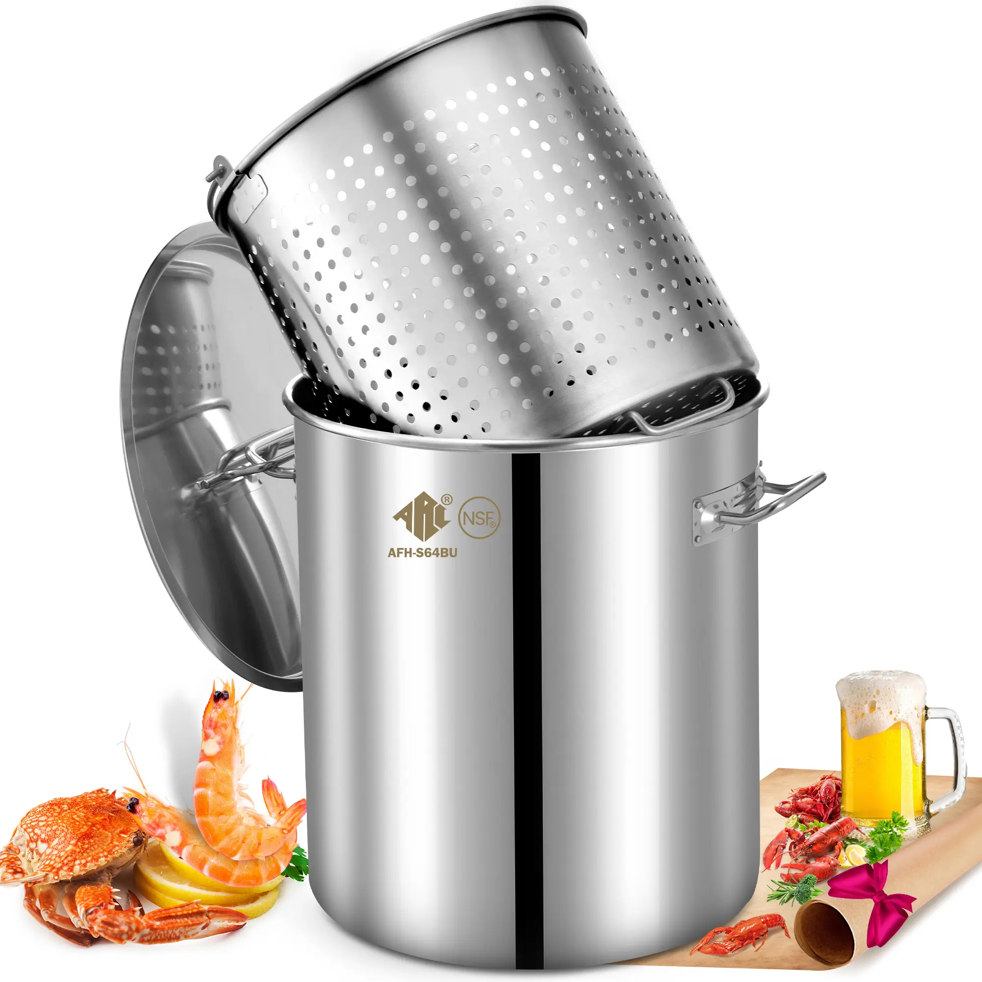 ARC 84-Quart Stainless Steel Seafood Boil Pot with Basket and 2 Brown-paper Table Cover, Larger Crab Pot for Cooking, Stock Pot for Crawfish, Crab, Lobster, Shrimp and Turkey Fryer, 21 Gallon