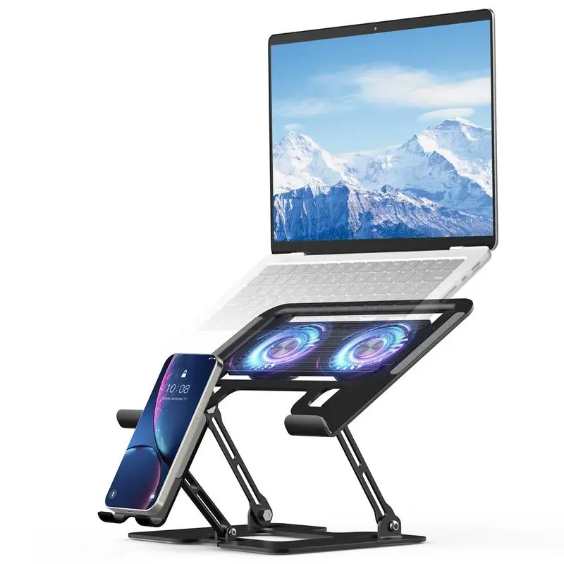 2-in-1 Cooling Computer Stand, Carbon Steel Adjustable Height Foldable Stand with Semiconductor Fan for Laptops, Projectors | Office Use
