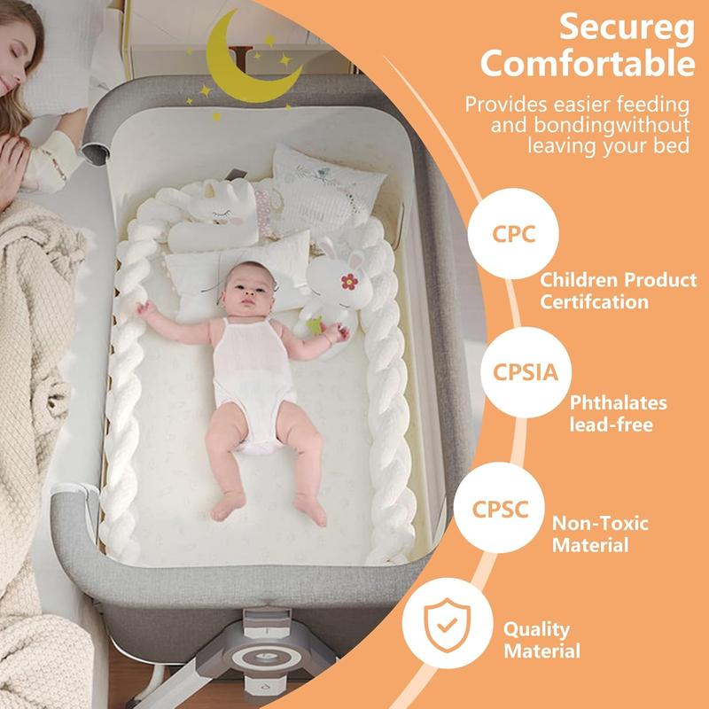 Virplik 4-in-1 Portable Baby Bassinet with Mosquito Net, Rocking Function, Storage Basket, Adjustable Height, Foldable Design, Wheels, Mattress, Crib for Newborns Bassinet with Mattress