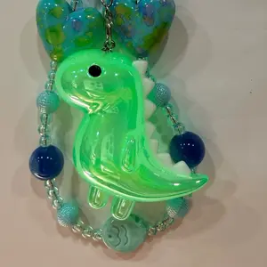 Dino Glow Heart Handmade Beaded Bag Charm | Chunky Statement Keychain