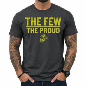 USMC The Few The Proud T-Shirt, Safety Yellow Marine Corps Workwear Graphic Tee, US Military Pride Hi-Vis PT Running Shirt Unisex