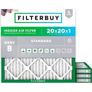 Filterbuy 20x20x1 Air Filter (4-Pack), Pleated MERV 8 Dust Defense HVAC AC Furnace Air Filters (Actual Size: 19.50 x 19.50 x 0.75 Inches)