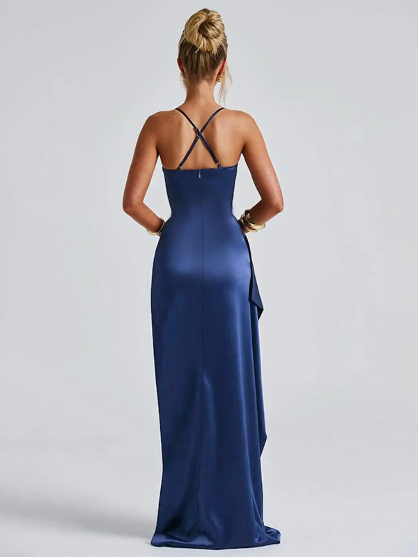 Women's Plain Ruched Criss Cross Split Thigh Bodycon Side Slit Cami Dress,  Elegant Sleeveless Zipper Back Maxi Dress for Party Club Dating, Formal  Dresses, Ladies Summer Clothes - TikTok Shop