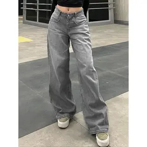 Women's Jeans Baggy High Waisted Straight Leg Jeans Loose Wide Leg  Denim Pants with Pockets Button Womenswear