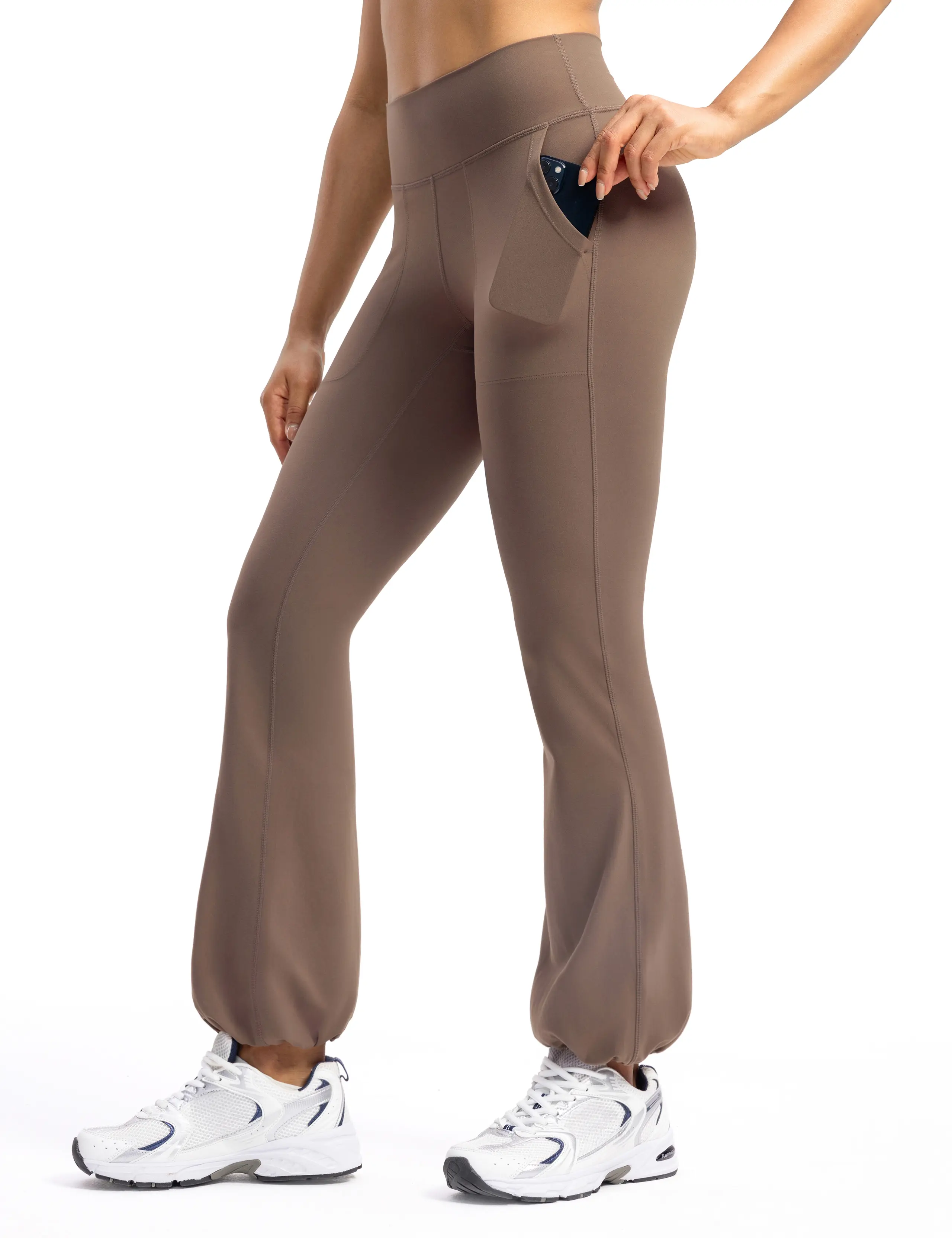 POSHDIVAH Women's Creamluxe Flare Cuffed Leggings Petite/Regular/Tall High Waisted Yoga Joggers Pants Sweatpants with Pockets