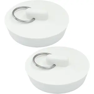 2 Pack Durable Rubber Drain Stopper, Fits 2 Inch Bathtub Drain Plug Hanging Ring, Bathroom Sink Stopper for Kitchen and Bathroom White
