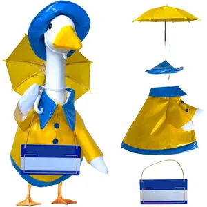 Porch Goose Outfits Raincoat and Personalized Name Sign- Dress Up Your 23in Plastic or Concrete Goose Statue with Funny Costumes and Summer Outfit, Garden Decor Duck Clothes for Outdoor Statues