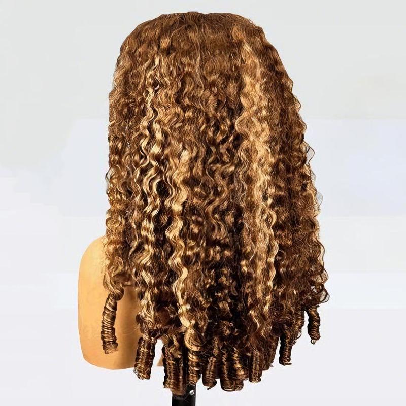 [3 In 1 Half Wig] Burmese Curly Highlight 4/27 Color Wear Go Half Wig With Elastic Drawstring Flip Over Wig Human Hair #TikTokShopBlackFriday