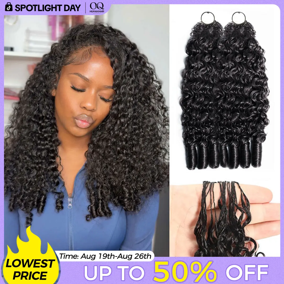OQ HAIR Crochet Human Hair Burmese Curly Braiding Hair Bundles 50g Knotless Pre-Separated Invisible Crochet Hair Extensions #SohoChic #TikTokShopBackToSchool