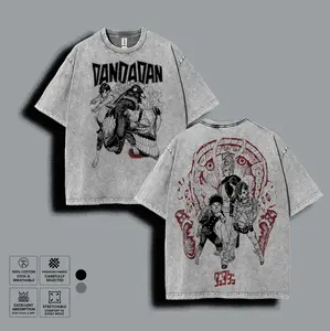 Dandadan Momo x Okarun Anime Washed Tee, Vintage Streetwear Graphic Hoodie, Unisex Cotton Oversized Men's T-shirt, New Gen Anime Fan Merch Sweater