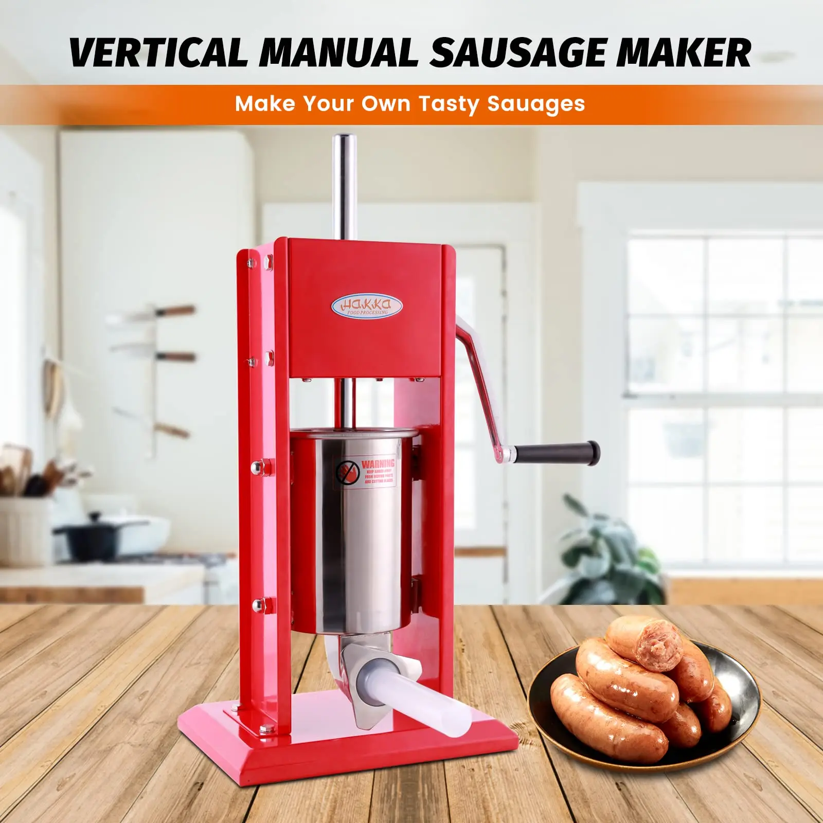 Hakka Vertical Meat Stuffing Machine - 7 Lb/3 L Spray-Painted Steel Sausage Stuffer (CV-3)