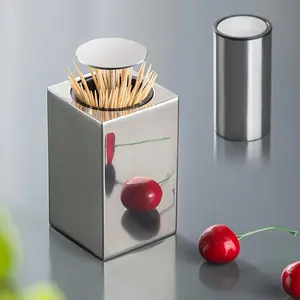 Stainless Steel Toothpick Holder, 2 Counts Automatic Pop-Up Toothpick Dispenser, Press To Open Toothpick Dispenser for Kitchen and Restaurant, Bottles