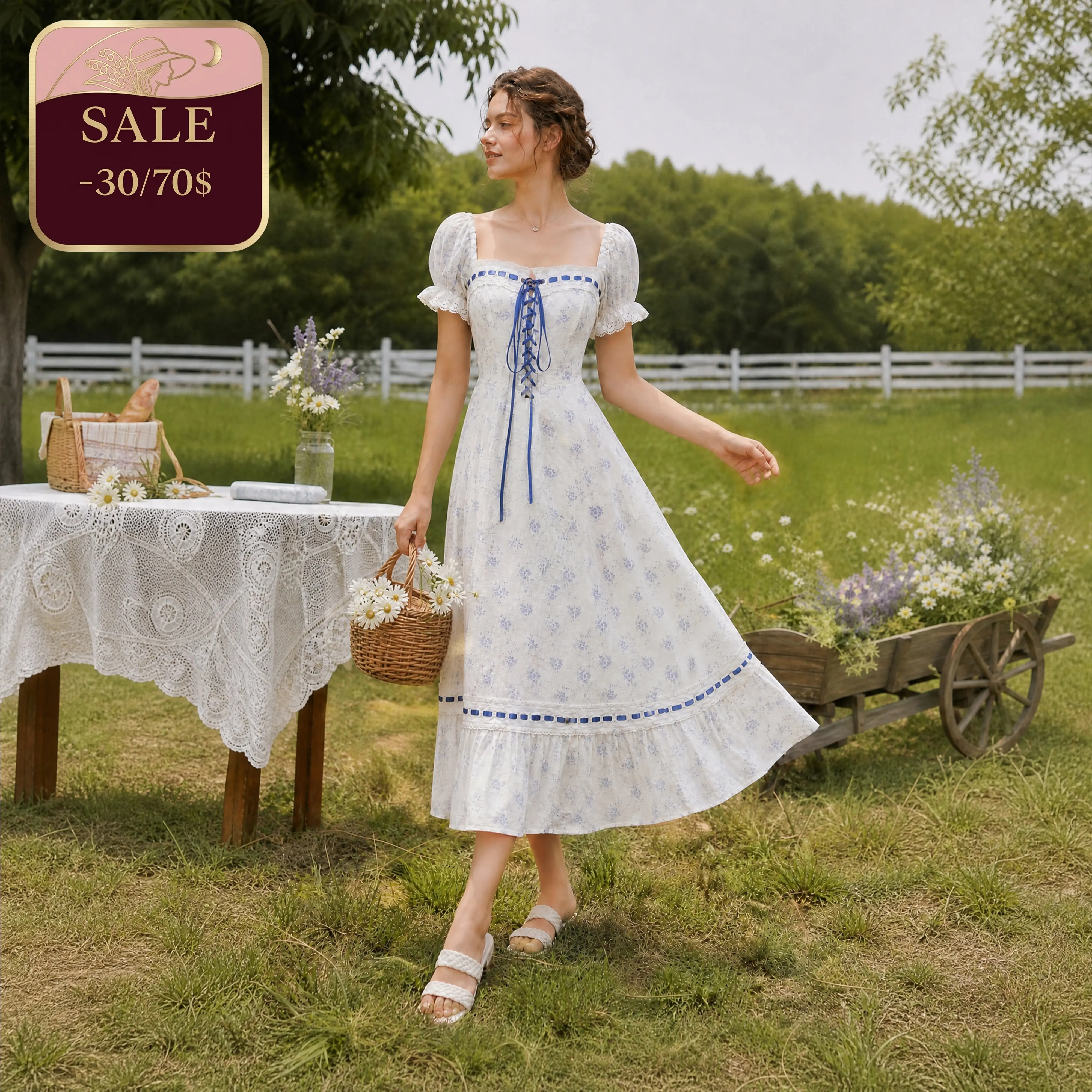 Blue Wisteria Corset Dress-LuminaVenus Dresses Women'S Fashion Elegant  Floral Print Long Dress French Blue Vine Floral Dress Design Puff Sleeve  Casual Outfits Holiday Birthday Parties Graduation Season Para Fiesta  Fabric Piece -