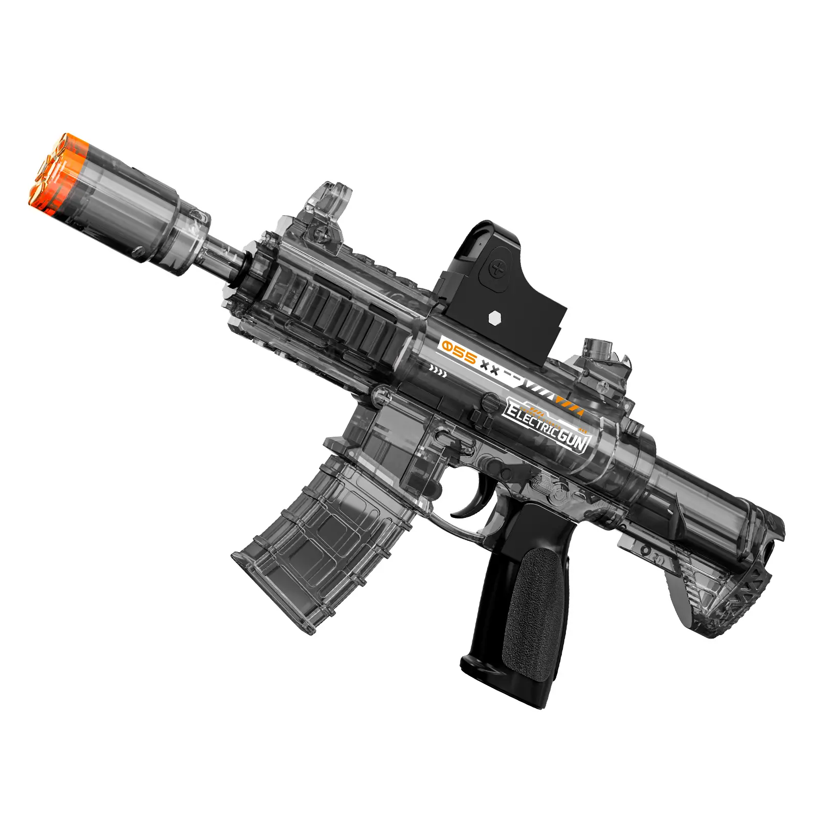 Light Up Water Mist Toy for Kids, Clear Black Spray Blaster with Orange Tip and Sound Effects  （Black and Red）