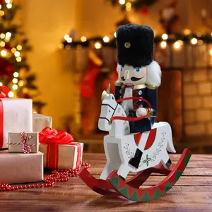 Nutcrackers Christmas Decorations Indoor Tabletop Wooden Nutcrackers Rocking Horse Soldier Office Party Room Decor 8.5x2.9x10 in