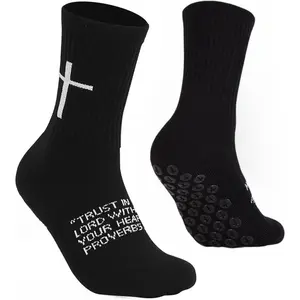 Cross Grip Soccer Socks, Non-Slip Grips Sports Sock with Bible Verse Christian Breathable Stockings, US 6-13