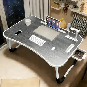 Multifunctional Tray Stand  Foldable Laptop Table for Bed - Portable Adjustable Desk with Cup Holder,USB Charging Ports & Storage Drawer - Multi-Function Laptop Tray for Sofa,Floor & Outdoor Use  bed tray table
