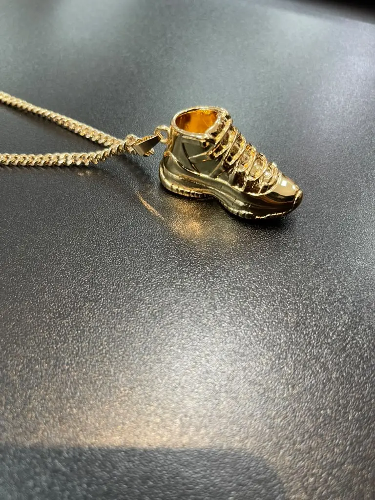 Gold Tone Sneaker Shoe Pendant Necklace Basketball Shoe Hip Hop Charm