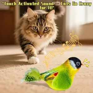 Interactive Feather Cat Toy with Sound, Handmade Artificial Bird Toy Stick, Durable Feathers for All Breeds, Fun Pet Activity