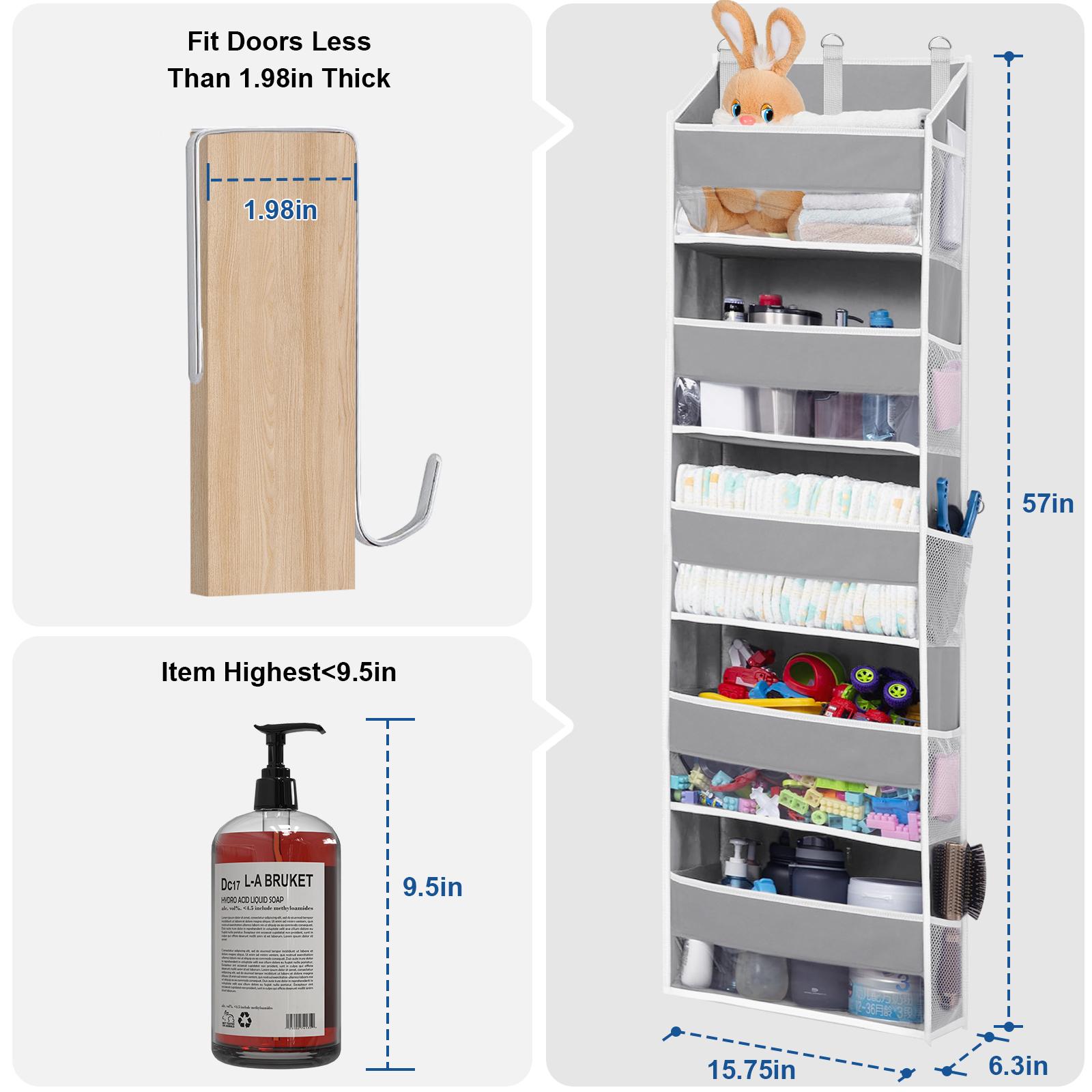 Over The Door Organizer Storage-5-Tier Hanging Organizer with 5 Large Pockets Anti-Tilt Design 44 lb Capacity for Bedroom Bathroom Pantry Hangable Household Installation Dark Gray