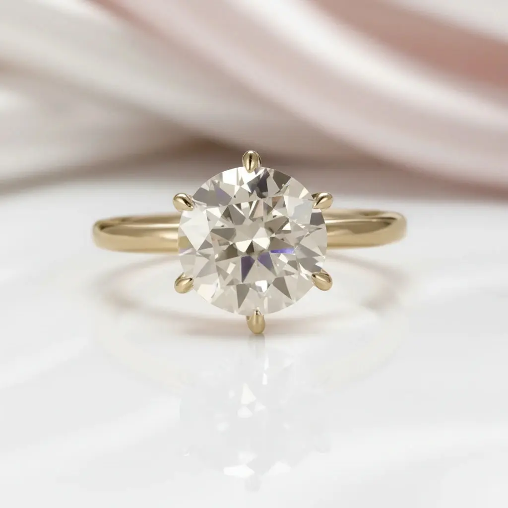 18k Yellow Gold 3.0 Ct Round Diamond Option Hidden Halo Engagement Ring