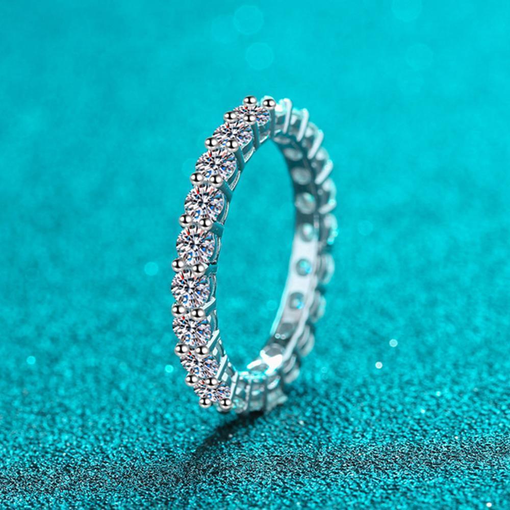 EWYA Luxury 7CT 5mm Full Eternity Moissanite Diamond Engagement Ring For Women S925 Silver Wedding Band Rings Fine Jewelry Gift
