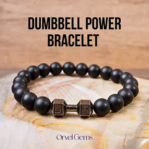 Gym Dumbbell Power Bracelet for Men & Women Natural Stone Crystal Beads Tiger’s Eye Black Onyx Lapis Lazuli Howlite Hematite Men’s Fitness Jewelry Lift Bracelet Gift Strength Protection Balance