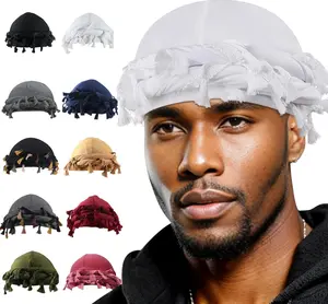 Halo Turban for Men Women Satin Lined Durag  Wraps Skull Cap Pre-Tied Tassels Braid Beanie  Twist Bonnet