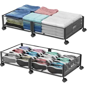 Under Bed Storage with Wheels, 31.5in / 35L Large Rolling Underbed Storage, Underbed Drawer on Wheels, Tool-free Assembly Metal Under Bed Drawers Organizer Container for Bedroom Shoes Clothes Toys