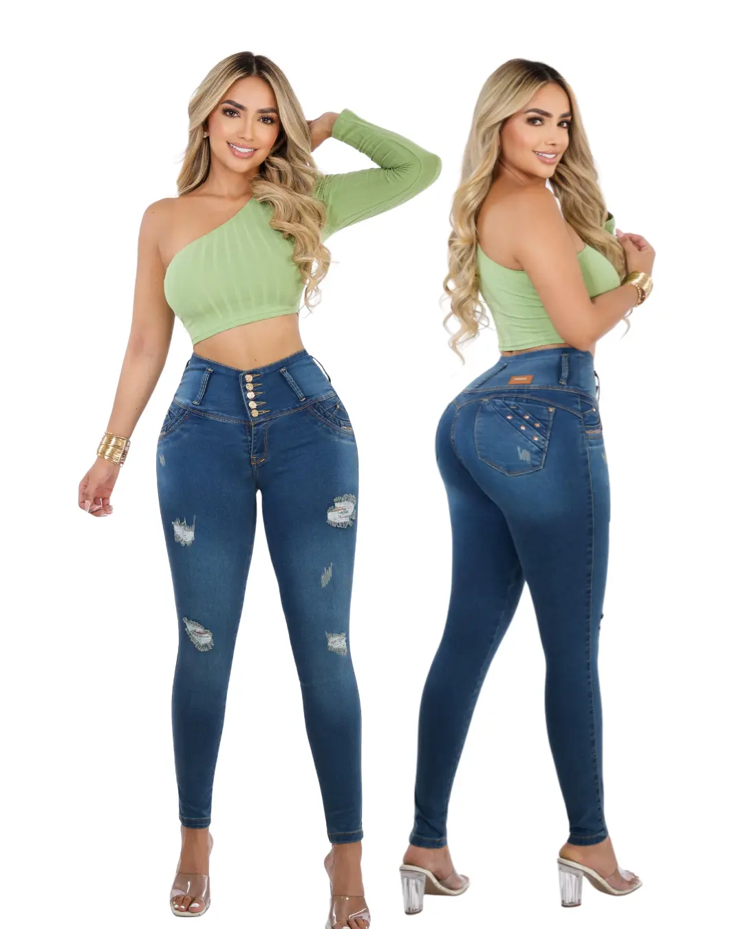 Liana Women's Fitted Stylish Colombian High-Waist Skinny Curvy Stretch Denim Jeans, Butt Lifting BBL Effect Bottoms, Fashion Apparel (Crop Tops Compatible Option), Waist Shaping Jeans, Tummy Controlling Jeans