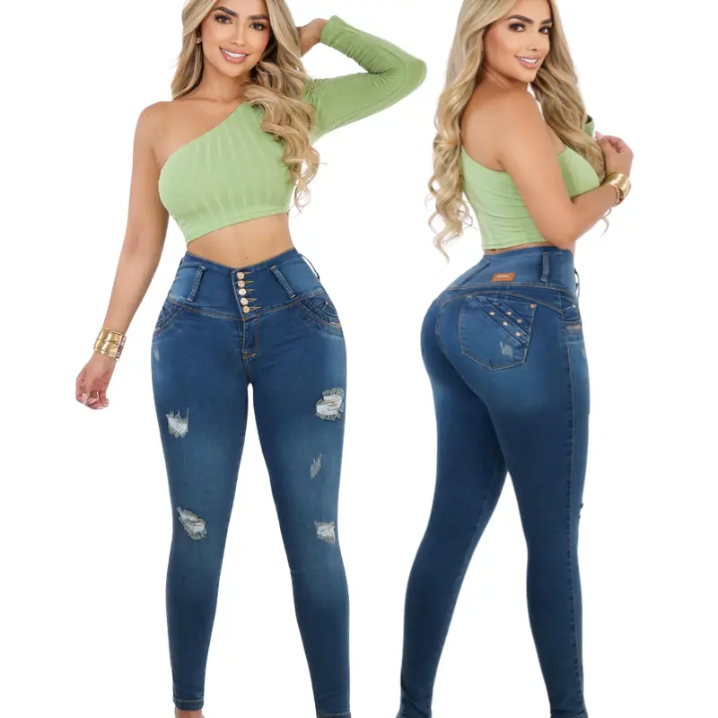 Liana Women's Colombian High-Waist Slim Jeans - Butt Lifting BBL Effect, Waist Shaping, Tummy Control, Button Front, Stretch Denim, Leg-Elongating Pants for Women, Pairs with Crop Tops, All Seasons Casual Bottoms, Cold Wash Compatible