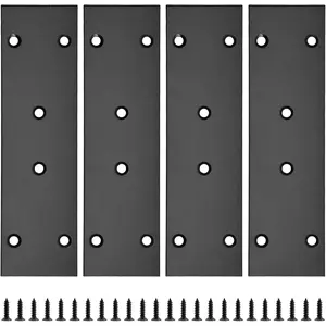 4Pcs Flat Straight Brace Brackets, Black Stainless Steel Fixing Mending Joining Plates Shelf Support Repair Plate for Furniture Shelves Cabinet with Screws (6.7 x 1.9 / 169 x 48mm)