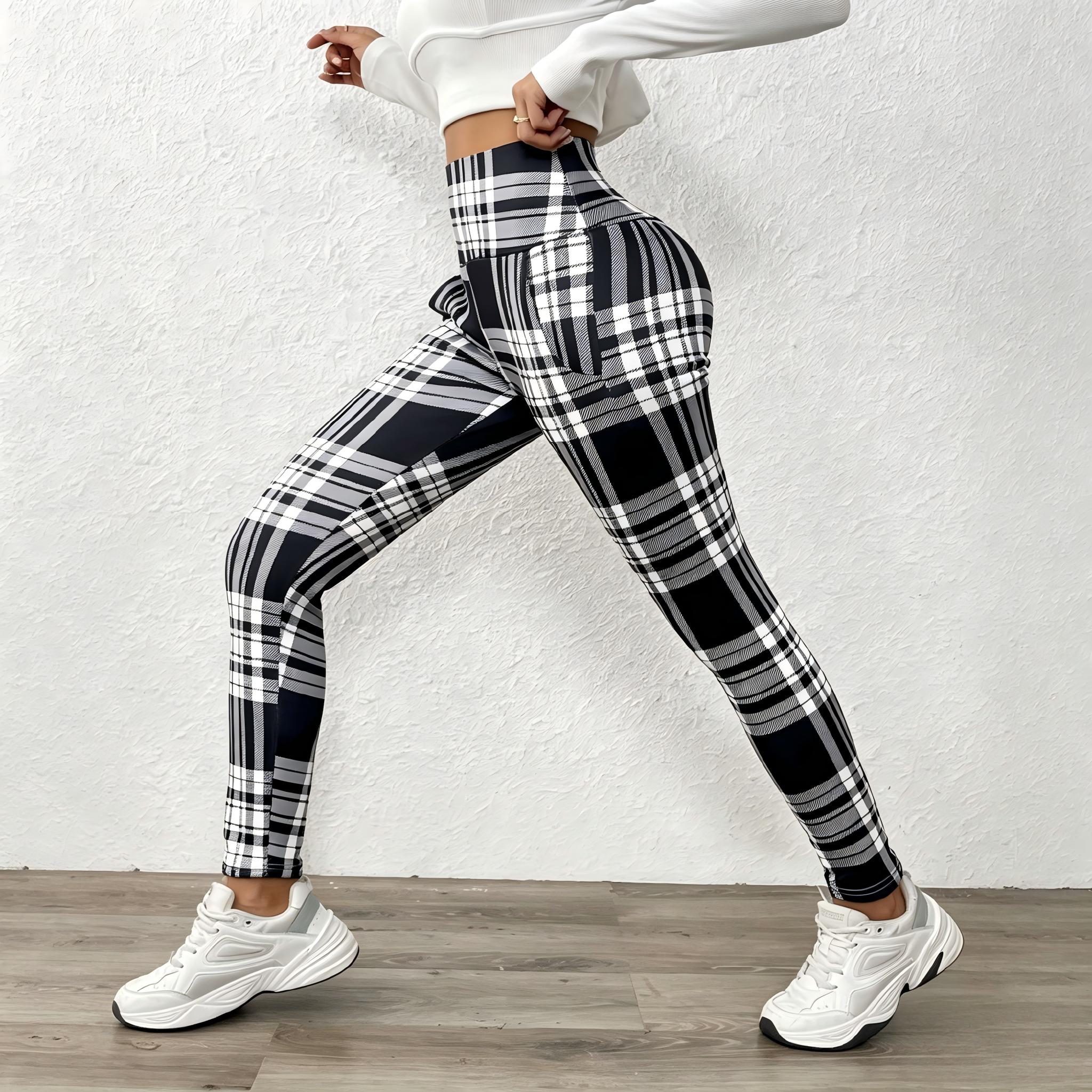 Women's Plaid Print Thermal Lined Thick Leggings Casual Comfy High Waist Skinny Pants for Daily Wear Ladies Bottoms for Winter Fashion Womenswear
