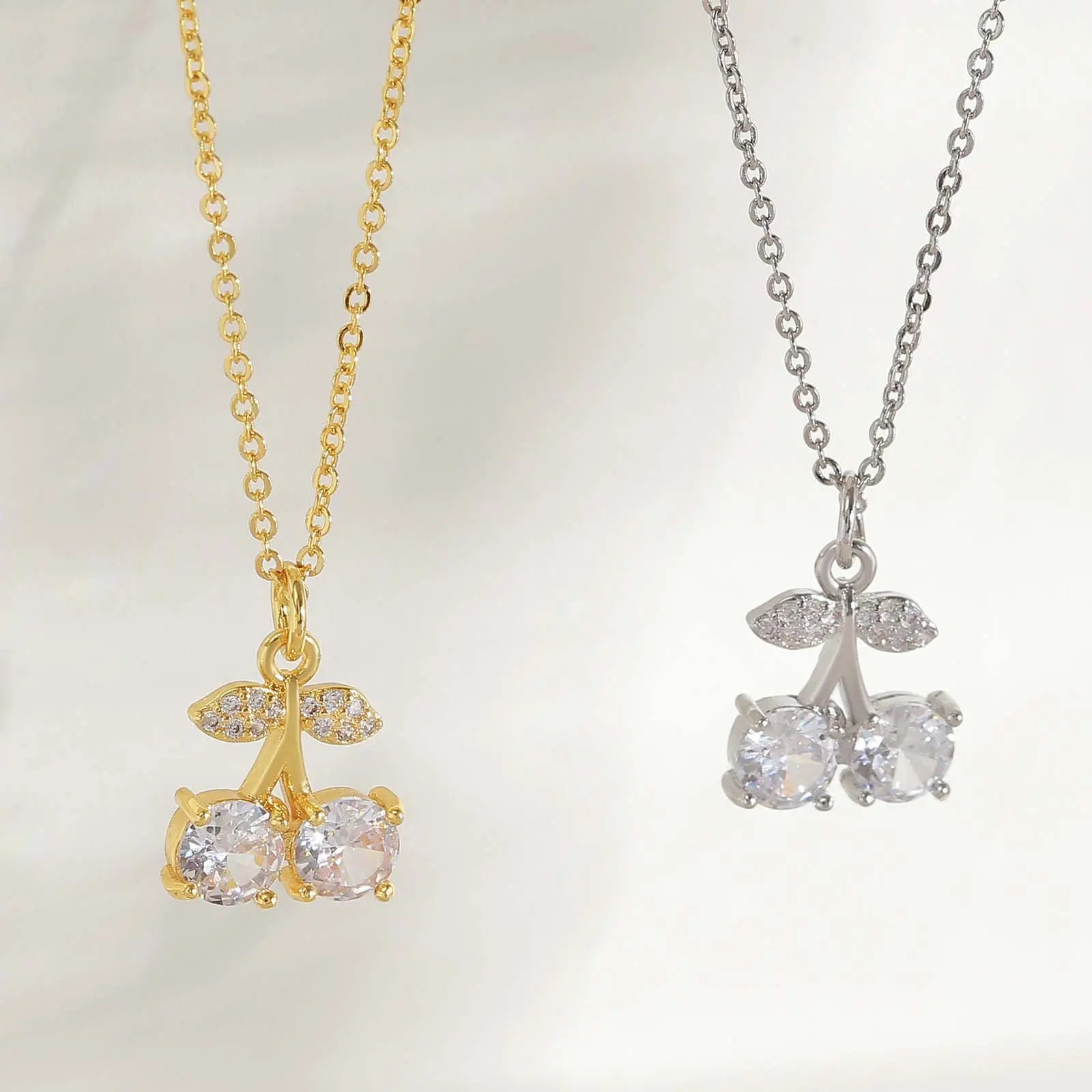 Zircon necklace golden/silver cherry necklace for women daily wear Mother's Day gift