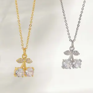 Zircon necklace golden/silver cherry necklace for women daily wear Mother's Day gift