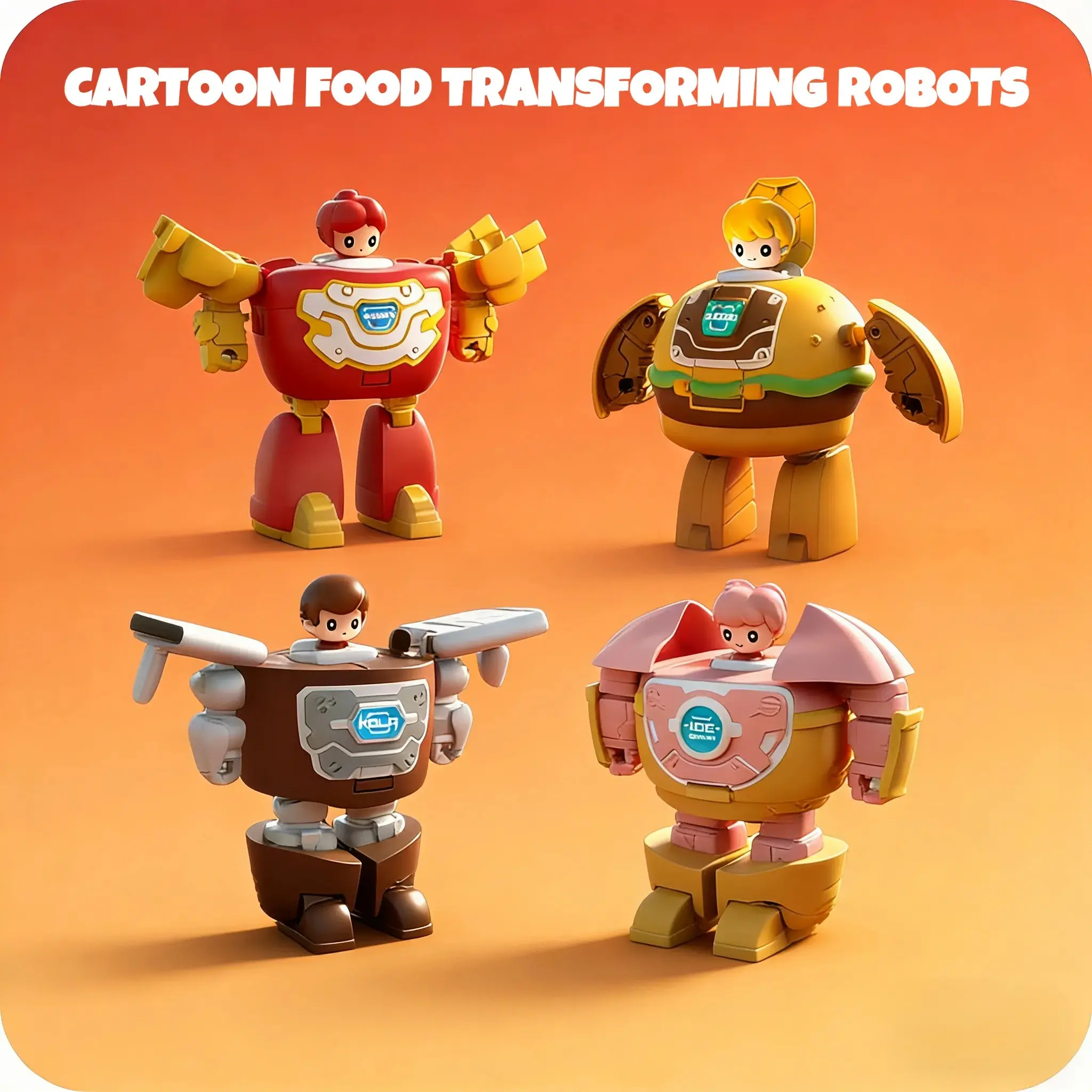 Cartoon food-shaped transforming robot toys, 2-in-1 food and robot ...
