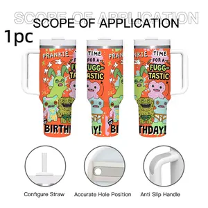 1pc 40oz Custom Fuggler Birthday Tumbler | Stainless Steel Cup with Handle & Straw | Playful Monster & Graffiti Print | Portable Thermal Mug for Parties, School & Daily Use | Durable, Ideal Gift for Creative People & Fuggler Fans