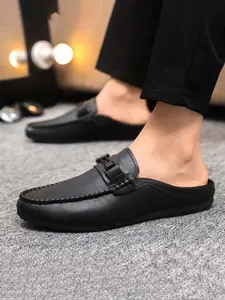 Men's Business Style Solid Color Slip-on Mules, Casual Comfortable Soft Sole PU Leather Shoes, Lightweight Non-slip Driving Shoes for Daily Wear, Boy, Walking Shoes