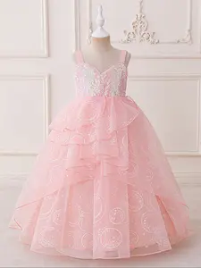 Sequins Pink Cartoon Cosplay Costume Fancy Carnival Party Holiday Kids Clothes Princess Girls Long Ball Gown Children Cocktail Dress for all Season 3 to 12 Years