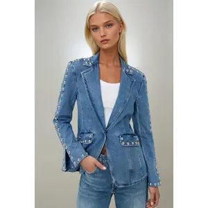 Icon Studded Denim Blazer