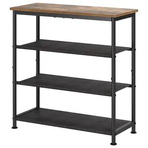 Shoe Rack 4-Tier with Wooden Top, Industrial Shoe Storage Organizer – Metal Frame & 3 Fabric Shelves, Holds 9-12 Pairs for Entryway, Closet
