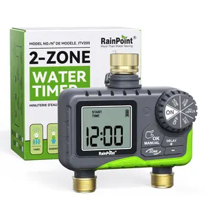 RainPoint 2 Zone Sprinkler Timer with Brass Inlet and Outlet - Water Timer for Garden Hose with Rain Delay/Manual Watering/Automatic Irrigation Controller System - Water Hose Timer for Yard Lawn