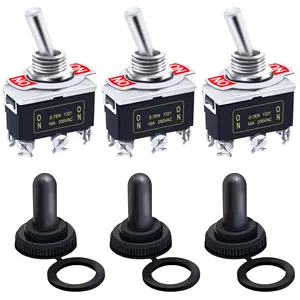 /3Pcs Heavy Duty Rocker Toggle Switch 16A 250V AC DPDT 2 Position 6 Pin ON/ON Switch with Metal Bat Waterproof Boot Cap Cover Ten-1321M-B202