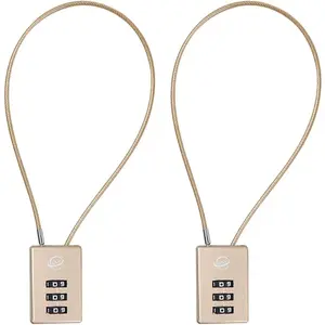 3 Digit Cable Combination Lock 12 inches Cable for School Gym Locker,Filing Cabinets,Helmet,Toolbox,Luggage Suitcase,knapsack,Gold 2Pack